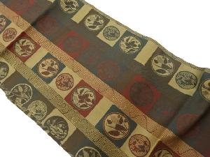 色紙に丸文・花々・曲線模様織出し名古屋帯